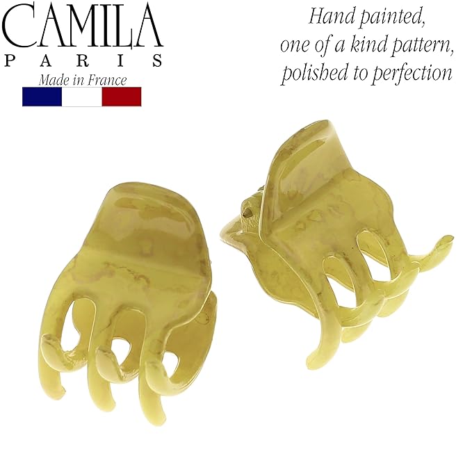 Camila Paris CP2926 French Hair Clip for Women, Small Set of 2 Green Gold Girls Hair Claw Clips Jaw. Fashion Durable Styling Hair Accessories for Women, Strong Hold No Slip Grip, Made in France
