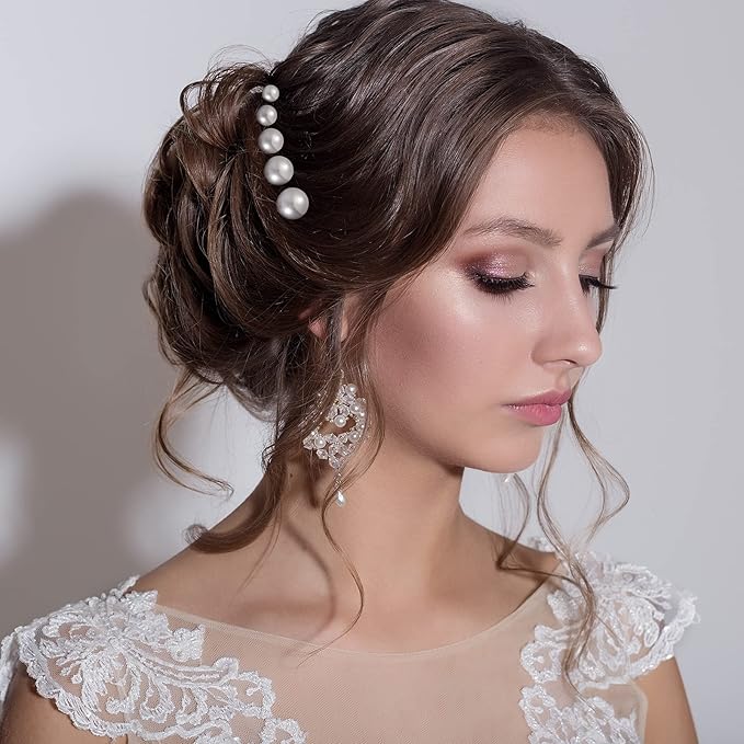 32 Pieces Wedding Pearl Hair Pins Bridal Pearl Rhinestone Hair Pins Hair Accessories U Shape Barrette for Bride Bridesmaid Women Girls (Silver)