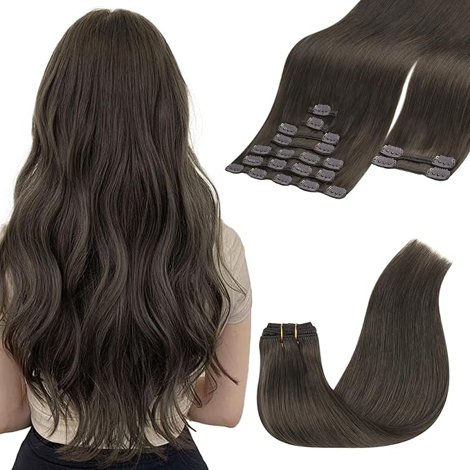 GOO GOO Clip in Hair Extensions Real Human Hair, Remy Human Hair Extensions Clip ins for Women, Natural Human Hair, 20inch 150g 9Pcs, 1C Mocha Brown