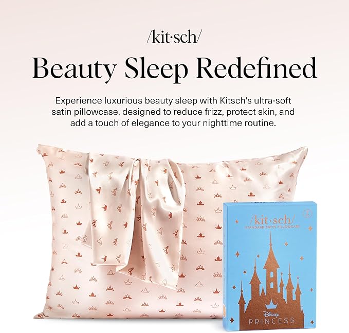Kitsch & Disney Desert Crown Satin Pillowcase with Zipper – Soft Cooling, Better Than Silk Pillowcase, Disney Design for Kids Rooms & Toddler Bed Time Pillow Case – Queen/Standard 19x26
