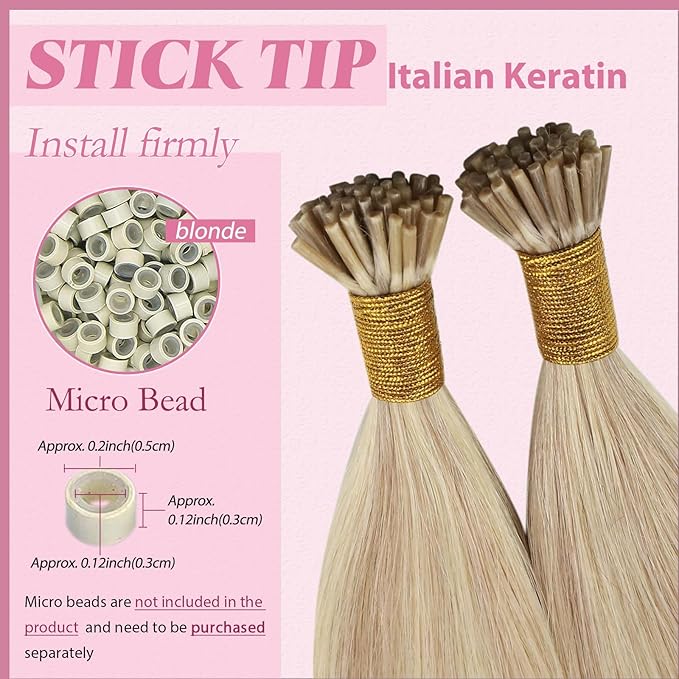 YoungSee Itip Hair Extensions Blonde Itip Hair Extensions Real Human Hair Ash Blonde Highlights Bleach Blond I Tip Hair Extension 20 Inch 50s 50g I-Tip Real Human Hair Extension