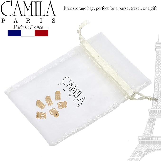 Camila Paris CP3084 French Hair Clip for Women, Set of 6 Extra Small Beige Girls Hair Claw Clip Jaw Fashion Durable Styling Hair Accessories for Women, Ladies Strong Hold Grip Clamp, Made in France
