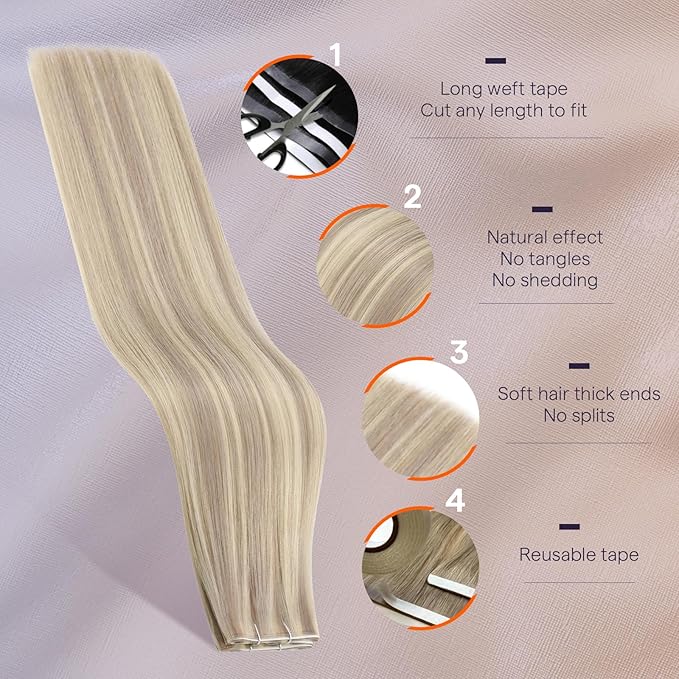 Full Shine Tape in Weft Hair Extensions Human Hair Color 18 Ash Blonde And 613 Blonde Hair Extensions Genius Weft Human Hair Tape in Extensions 22Inch Long Tape Weft Wire Adjustable Size 50G One Piece