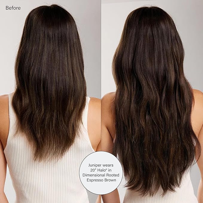 Luxy 100% Remy Human Hair – Halo Clip-In Hair Extensions –Natural Looking Volume & Length - One-Piece - Easy 5-Min Application 150 grams 12" Dimensional Rooted Espresso Brown