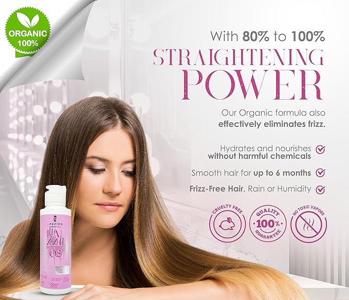 Lazzios Intense Organic Hair Protein 120 ml (4 oz) – Brazilian Professional Straightening & Smoothing Treatment – Safe Formula with No Toxic Acids, Hyaluronic Acid, Keratin, Caviar & Argan Oil