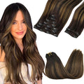 GOO GOO Clip in Hair Extensions Real Human Hair, Remy Human Hair Extensions Clip ins for Women, Natural Human Hair, 24inch 150g 9Pcs, #2/6/2 Balayage Dark Brown to Chestnut Brown