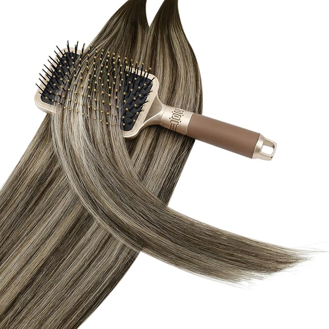 YoungSee Ombre K Tip Hair Extensions Real Human Hair Ombre Dark Brown Mixed Ash Blonde Natural Hair Extensions Utips Human Hair for Women 14In 1G/S 50G