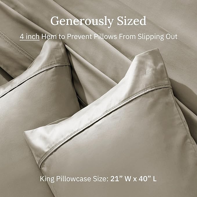 California Design Den King Size Pillowcase Set - 400 Thread Count, 100% Cotton Sateen, Set of 2 Pillow Covers, Soft and Breathable - Taupe