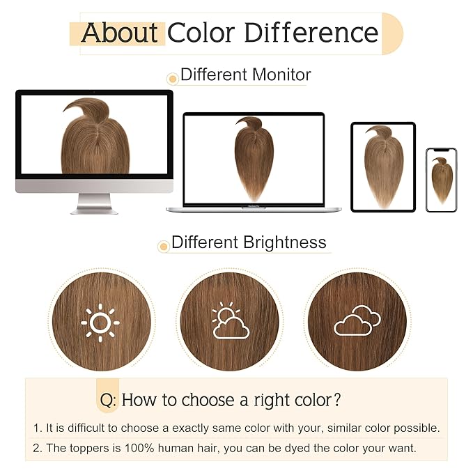 SEGO Hair Toppers for Women Real Human Hair With Bangs, 7 * 13CM Silk Base 100% Remy Human Hair Clip in Top Wiglet Hairpieces Add Volume /6 Inch Light Brown