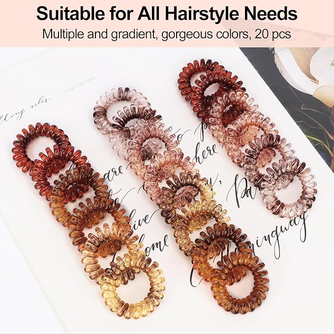 JessLab Spiral Hair Ties, 20 Pcs Traceless Phone Cord Hair Ties No Crease Spiral Bracelet Plastic Coil Ponytail Holders No-Damage Headband Hair Accessory for Girls Women Ladies Gift, Mix Color 1