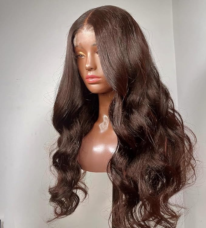 2X6 SKINLIKE HD Lace Closure Wigs Human Hair, Chocolate Brown Human Hair Lace Front Wig, Body Wave Human Hair Wig Pre-Plucked Bleached Knots 250% Density HD Lace Closure Wigs 32 Inch