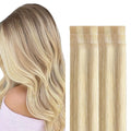 GOO GOO Invisi Edge Tape in Hair Extensions Human Hair, 18A/613A Dark Blonde Highlighted Bleach Blonde, 6pcs 22inch 18g, Virgin Remy Hair, Seamless Injected Tape, Natural Look