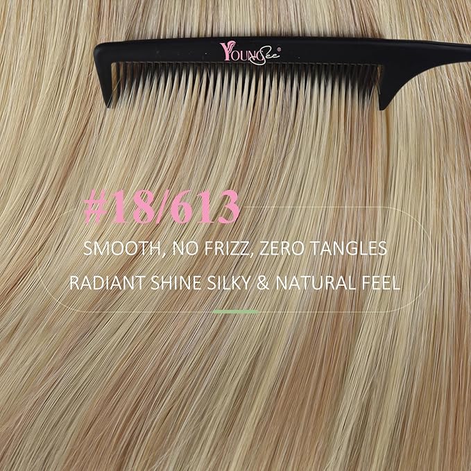 YoungSee Tape in Human Hair Extensions Blonde Highlight Tape in Extensions Light Blonde Highlighted Strawberry Invisible Tape-on Hair Extensions Silky Straight 18 Inch 20pcs 50g Easy to Put