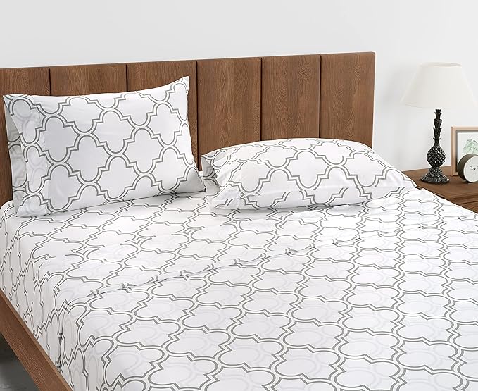 LANE LINEN 100% Organic Cotton King Size Pillow Cases Set of 2 (20"x36") - Pillow Cases King Size, Organic Cotton Pillowcases, King Size Pillow Case Set, King Pillow Cases Set of 2 - Trellis Silver
