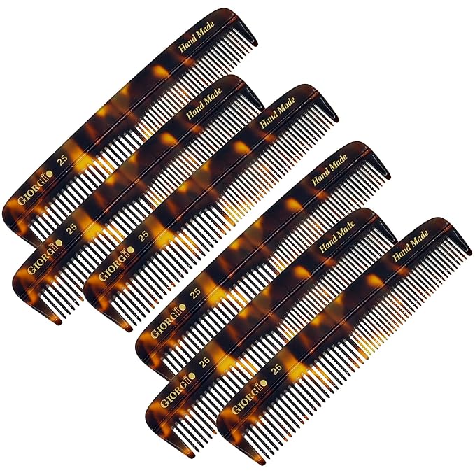 Giorgio G25 FineTooth and WideTooth Pocket Comb - Hair Styling Comb for Men and Women, Handmade Beard Combs for Men, Barber Combs, for Grooming,Saw Cut and Polished
