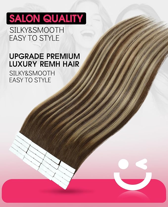 Youngsmile Injection Tape in Hair Extensions Human Hair #4/27/4 Chocolate Brown to Caramel Blonde 20pcs 40g 18 Inch Balayage Injected Tape in Hair Extensions Straight Remy Human Hair (#4/27/4,18'')