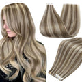 Full Shine Tape in Blonde Hair Extensions Tape in Extensions Human Hair Color 8 Ash Brown Highlighted 60 Platinum Blonde Seamless Hair Extensions Tape ins 50G Straight Remy Hair for Women 20Inch 20Pcs