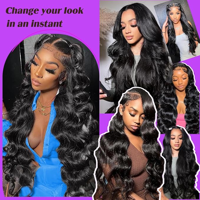 Body Wave Lace Front Wigs Human Hair Pre Plucked 200 Density Glueless 13x6 HD Transparent Lace Frontal Wigs Body Wave Wigs for Women Natural Hairline 18 Inch Human Hair Wig Natural Black