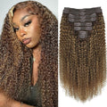 Kinky Curly Clip in Hair Extensions Real Human Hair 4/27/4 Omber Kinky Curly Clip ins For Women 3c 4a Brazilian Virgin Clip on Hair (22inch,#4/27/4)