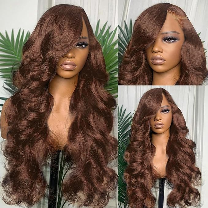 Chocolate Brown 13x6 Lace Front Wigs Human Hair 36 Inch Body Wave Brown Human Hair Wig HD Lace Frontal Glueless Colored Wigs Human Hair Pre Plucked Bleached Knots with Baby Hair for Women