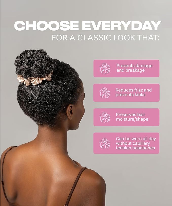 SUNDAYSILKS™ Luxurious Mulberry Silk Scrunchies for Women & Girls | No-Slip, Silky Hair Ties for Natural, Curly, Thin or Thick Hair | Gentle Hold for Ponytails & Sleep | Mini to Large Sizes [1 Pack]