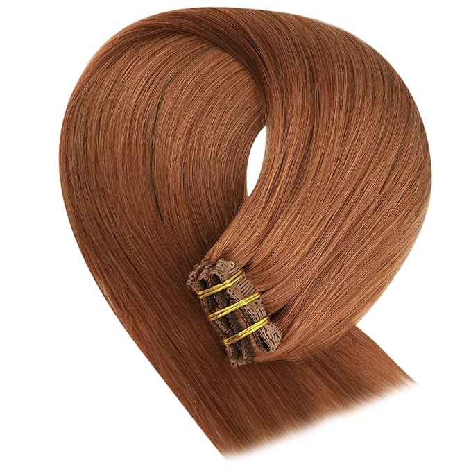 YoungSee Clip in Human Hair Extensions Light Copper Clip in Extensions Real Human Hair Copper Hair Extensions Clip ins Straight Soft Hair 18Inch 7Pcs 120G