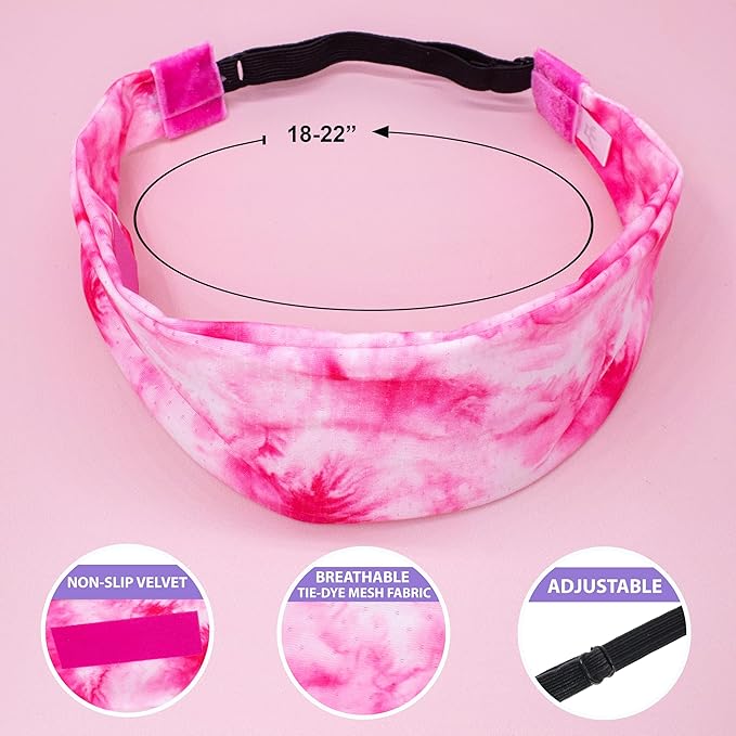 FROG SAC Sport Headbands for Girls, Adjustable Non Slip Athletic Sports Hair Bands for Women, Stretch Elastic Workout Mesh Headband for Yoga Running Exercise Soccer (Tie Dye)