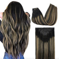 GOO GOO Clip in Hair Extensions Real Human Hair, Remy Human Hair Extensions Clip ins for Women, Natural Human Hair, 12inch 85g 7Pcs, #1B/6/1B Balayage Natural Black to Chestnut Brown