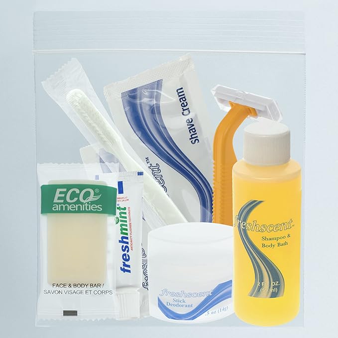Moda West 96 Kits - Bulk Case of Wholesale Basic Toiletry Bathroom Kits for Men, Women, Travel & Charity, Shampoo, Toothpaste, Deodorant & More, Perfect for Homeless Shelters & Airbnb Donation