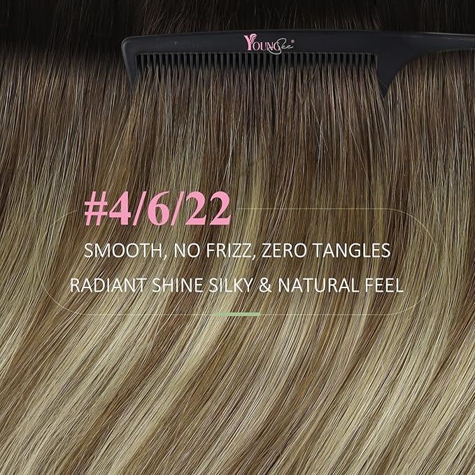 YoungSee Tape in Hair Extensions Real Human Hair Brown Balayage Tape in Hair Extensions Human Hair Dark Brown Ombre Blonde Tape-on Hair Extension Seamless Tapein Hair Extensions 50g 20pcs 18In