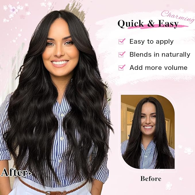 Clip in Hair Extensions for Women, 20 Inch Dark Brown Hair Extensions Clip Ins Wavy Curly, 8PCS Synthetic Airy and breathable Hairpieces for Women