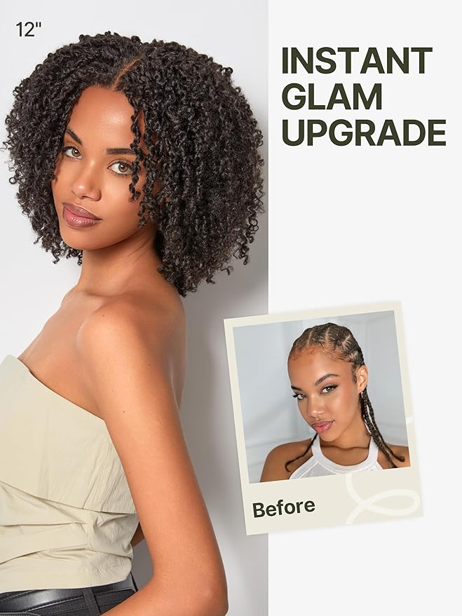 Frodio Veralux Fiber 12'' Synthetic 11X4 Lace Frontal Wig 200% Density Micro Twist Curly Wigs 11X4 Closure HD Lace Dreadlock Wig Glueless Wigs Natural Black Ready to Go Wig for Women