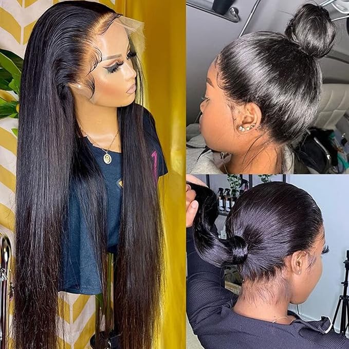 Lemoda Full 13x6 SKINLIKE Real HD Lace Frontal Wigs 15A Brazilian Straight Virgin Human Hair Lace Frontal Wigs 200% Invisible 0.1mm Ultra-thin Frayed Ends Lace Front Wig Pre Plucked Tiny Knots 24Inch