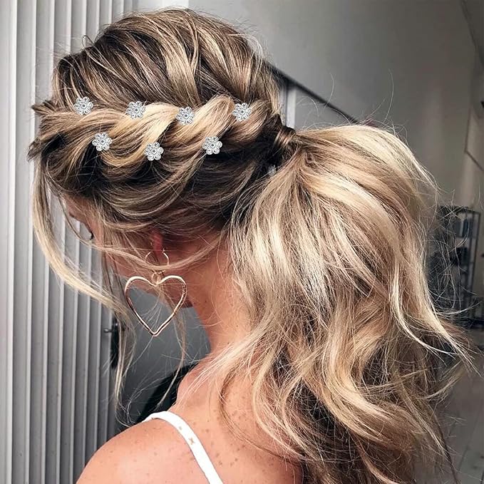 Pearl,Rhinestone Crystal Twisters Spiral Set Hair Pin Silver Coil for Wedding, Bridal, Prom, Party and Special Occasion with Clear Container (pearl)