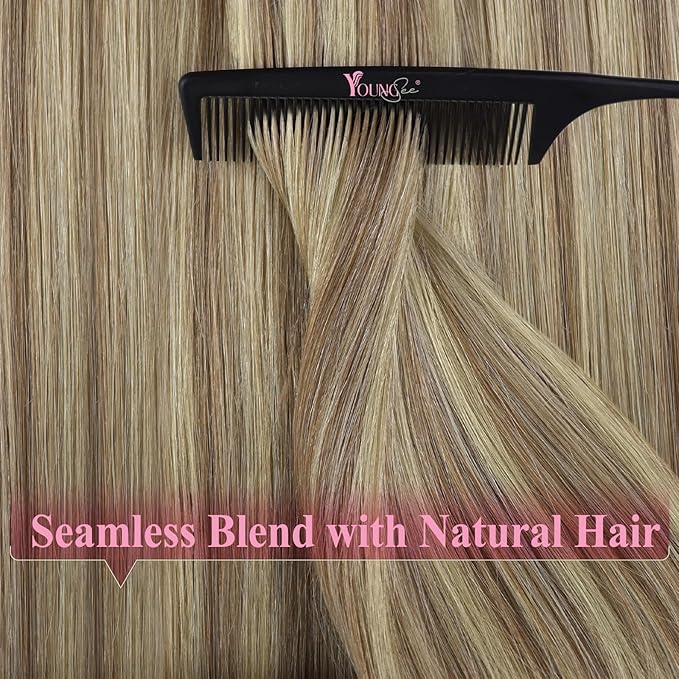 YoungSee 24inch Tape in Hair Extensions Real Human Hair Highlight Hair Extensions Tapes Light Brown to Blonde Tape on Hair Extension Human Hair for Women Long Straight Hair 20pcs 50g