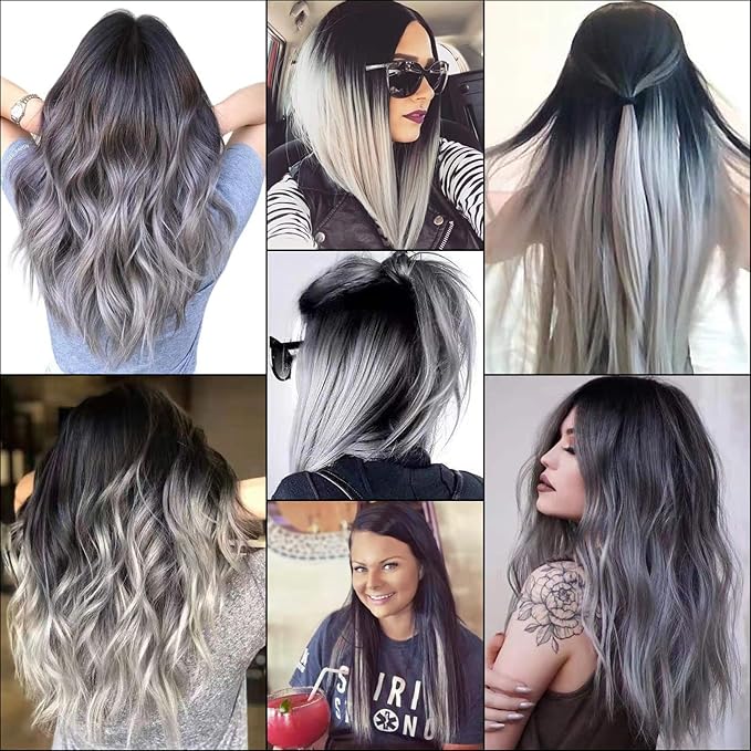 Grey Hair Extensions Clip in for Kids Girls Women, 10 Pieces 22 Inch Long Straight Colored Heat Resistant Synthetic Highlight Party Clip ins