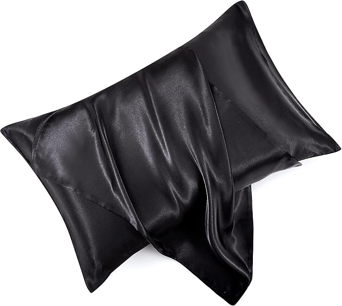 Black Satin Pillowcases Queen Size Set of 2 for Hair and Skin,Black Silk Pillowcase Breathable Pillowcase with Envelope Closure
