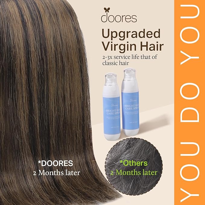 DOORES Hair Extensions Real Human Hair, Balayage Natural Black to Chestnut Brown 18 Inch 135g 7pcs, Remy Extensions Clip ins Real Straight Thick