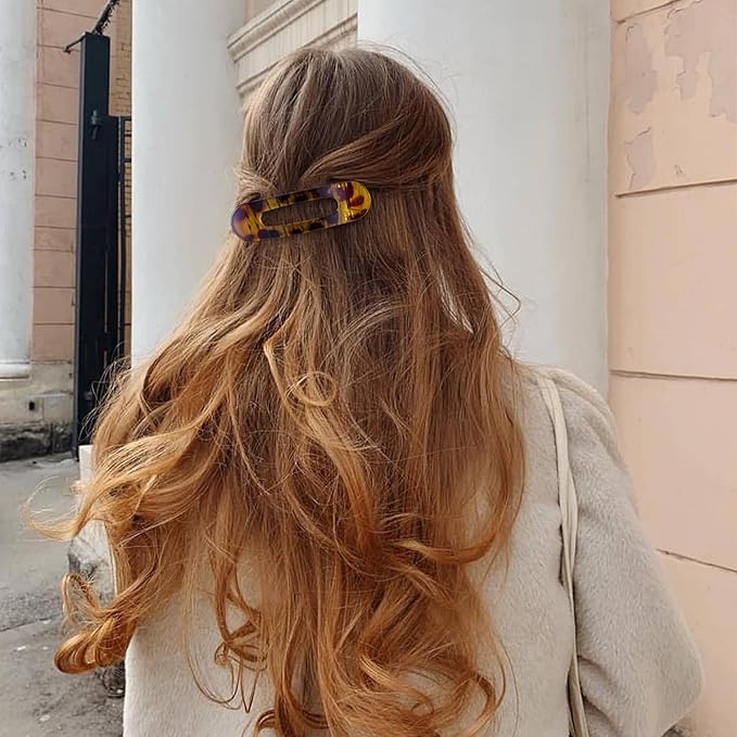 8 Pcs Large Lay Flat Claw Clips for Women French Side Slide Barrettes for Thin Fine Hair Rectangle Alligator Hair Accessories,Bright Tortoiseshell