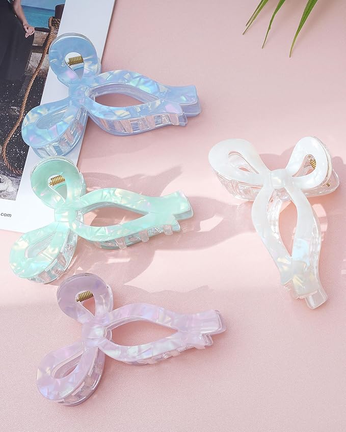 Mesovor Teen Girl Gifts Trendy Stuff - 4 Pack Elegant Bow Hair Claw Clips, Nonslip 4.3" Large Hair Grip Hairclips for Thick | Birthday Gifts for Teens Daughter Sister Christmas Gifts