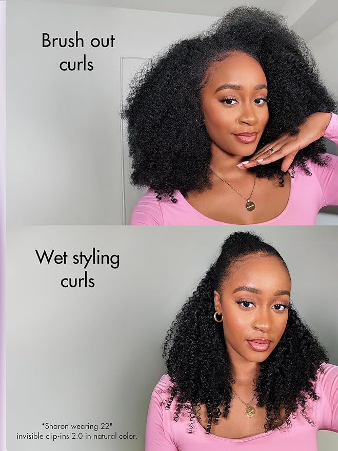 LUVME Invisible Clip ins Hair Extensions Deep Kinky Curly Real Human Hair Remy Hair Clip ins for Women, Natural Human Hair, 22 inch 110g 6Pcs, Natural Black