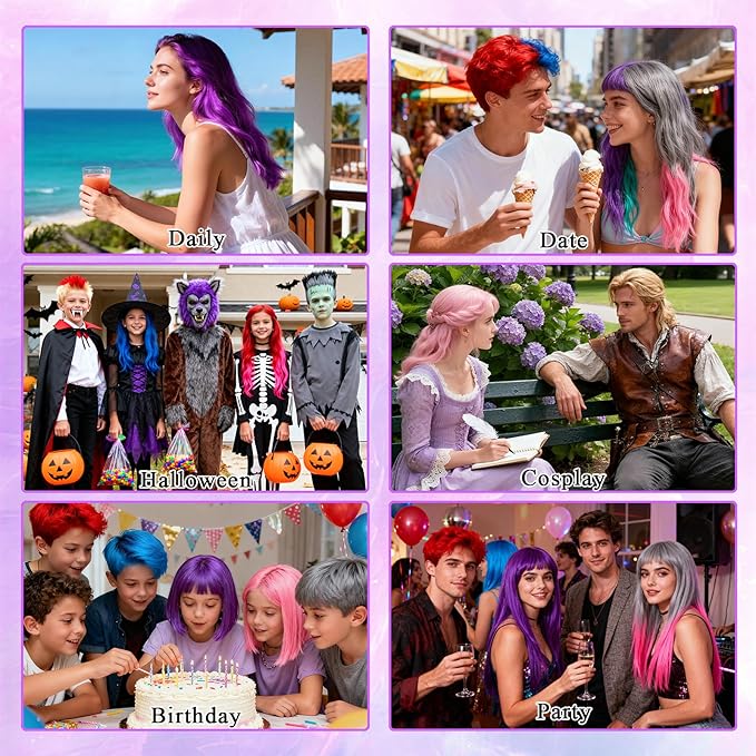 6 Pcs Temporary Hair Color Spray,Non-Stick Hairspray for Kids Girls Women Men,One-day Washable Hair Dye Spray for Party Halloween Cosplay DIY Christmas. (Red&Blue&Purple&Orange&Green&Pink)