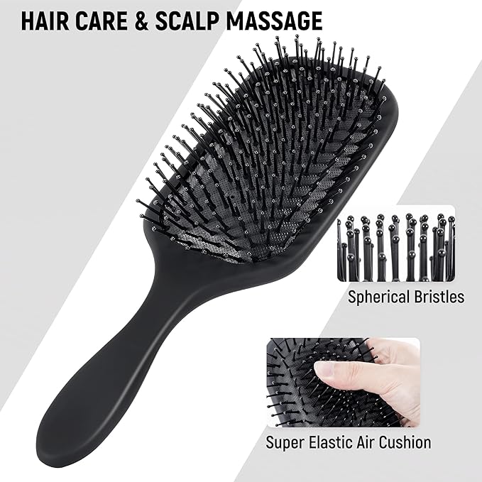 SALONSILK Hair Brush Comb Set, 5PCS Women Men Hair Brush & Styling Comb Set, Wide Tooth Rat Tail Fine Tooth Paddle Roller Combs - Professional Barber Tools for All Types