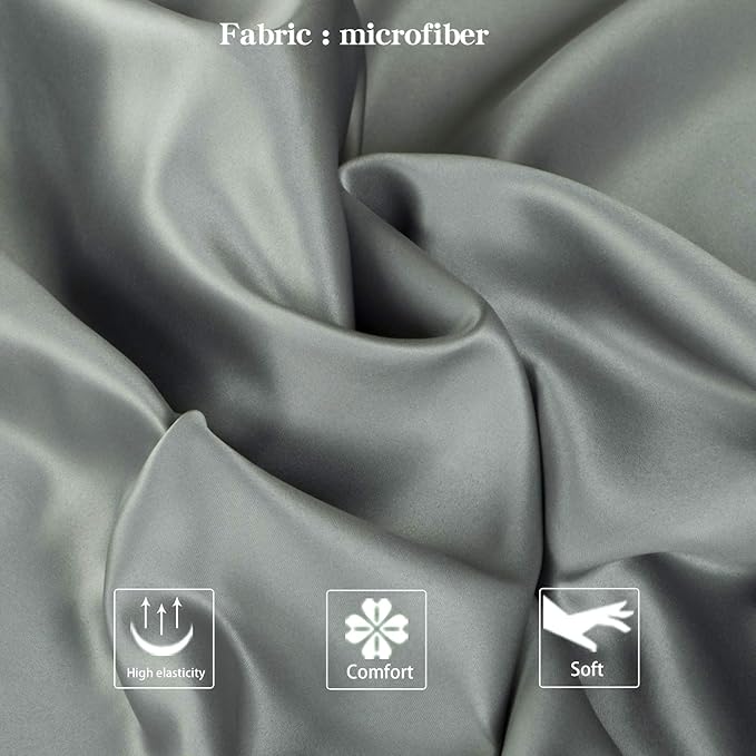 NTBAY Zippered Satin Pillow Cases for Hair and Skin, Luxury Queen Hidden Zipper Pillowcases Set of 2, 20x30 Inches, Dark Grey