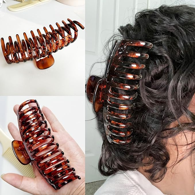 5.5 Inches Extra Large Hair Clips for Long Thick Hair Women’s Jumbo Hair Claw Clips 2 Counts in Set Hair Accessories (Leopard and black)