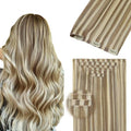 DOORES Invisi Edge Clip in Hair Extensions 20 inch 110g 7pcs, Virgin Invisible Seamless Clip in Extension Real Human Hair Injected Clipins Straight, P8/60 Light Brown Highlighted Medium Blonde