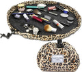 Lay-n-Go Cosmo Layflat Drawstring Cosmetic & Makeup Bag Organizer w/Zipper Pocket, Brush Loops & More, Cinch to Close, Lay Flat to Use, Durable, Machine Wash, Travel Toiletry Bag (22", Leopard)