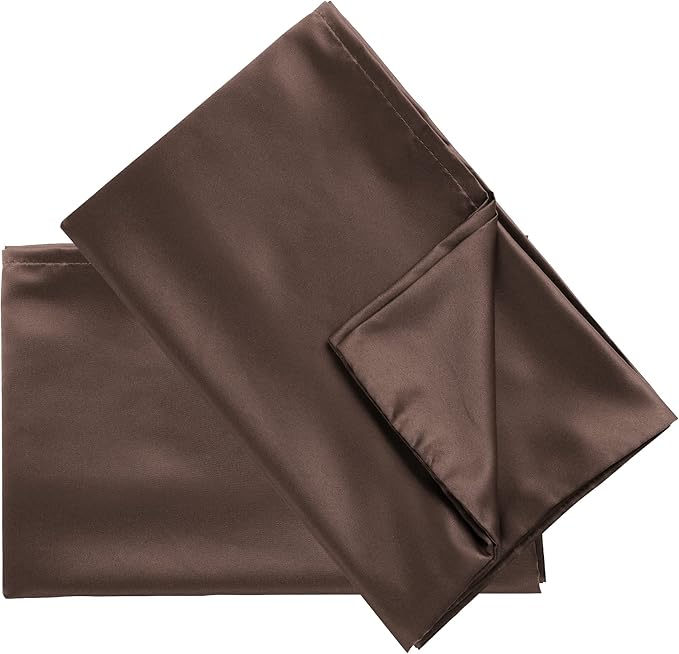 uxcell 2 Pack Silk Satin Pillowcase for Hair and Skin, Cool, Silky, Soft Breathable Pillow Cases Standard Size 20x26 Inch Sateen Pillowcase Brown with Envelope Closure