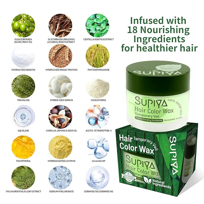 Temporary Hair Color Wax for Men - SUPIYA Washable Dark Green Hair Wax Color, All-Day Hold Disposable Hair Dye for Christmas, Cosplay & Daily (Emerald Color #25)