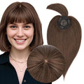 MY-LADY Human Hair Toppers for Women Real Human Hair with Bangs Thin 8.5 * 8.5CM Mono Base Straight Clip in Remy Hairpieces Light Weight 10 Inch Chocolate Brown